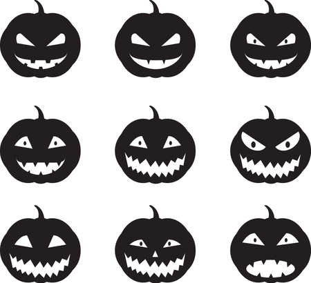 Scary Halloween pumpkin faces icons set, Vector illustration EPS10.のイラスト素材