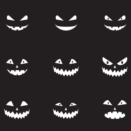 Scary Halloween pumpkin faces icons set, Vector illustration EPS10のイラスト素材