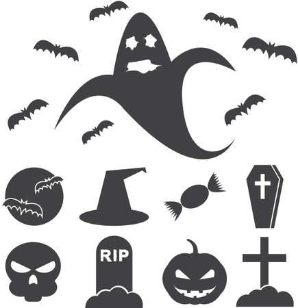 Scary ghosts, RIP Halloween characters icons set, Vector illustration EPS10.のイラスト素材