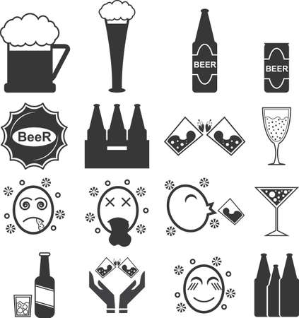 Beer icons set with  bottle and glass, Vector illustration EPS10.のイラスト素材
