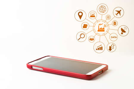 Red smartphones with blank screen on white background, Business Concept.