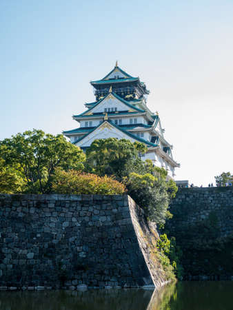 Beautiful of Osaka Castle in Osaka city with autumn leaves season in Japan.のeditorial素材