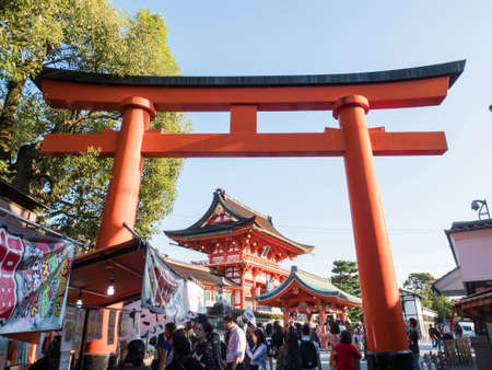 KYOTO, JAPAN - OCT 27, 2017: View of the approach road to Fushimi Inari Taisha Shrine in Kyoto, Japan.のeditorial素材