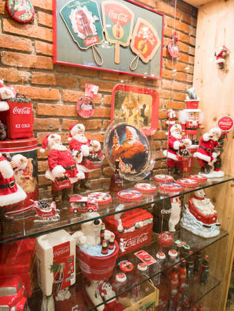 BANGKOK -THAILAND, Nov 12 ,2017 : Santa doll with coke bottle at museum Ban Bang Khen in Bangkok Thailand.のeditorial素材