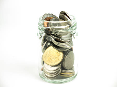 Collect money coin on white background, Saving money for future investment concept.の写真素材