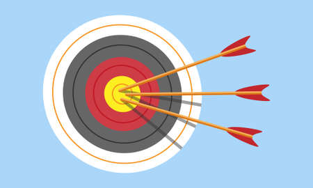 Target with arrow, goal achieve concept. Vector illustration isolated on blue background.のイラスト素材