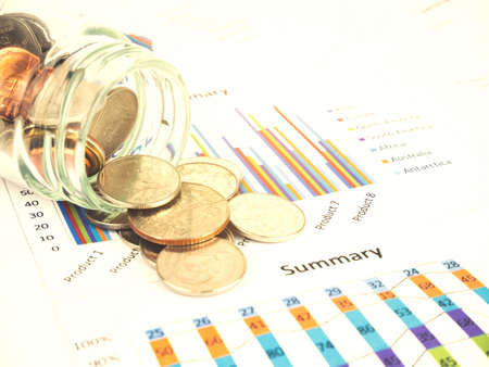 Business chart with money coins, Financial concept.の写真素材