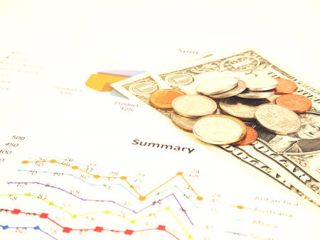 Business chart with coins and dollars, Financial concept.