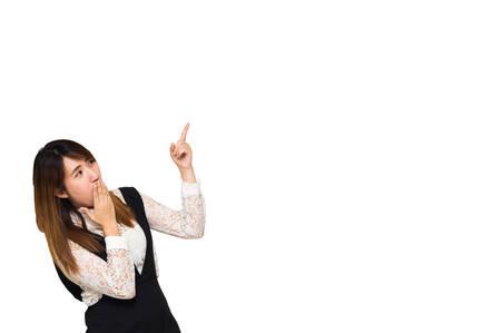 Young Asian business woman point up isolated on white background, Copy space, Clipping path.の写真素材
