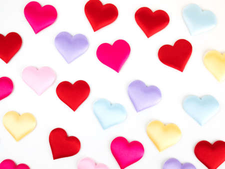 Colorful mini hearts isolated on white background, Valentine decorations, Various hearts.