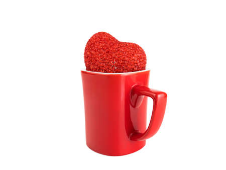Red Heart in coffee cup isolated on white background, Valentine decorations, Clipping path.の写真素材