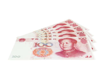 It is a lot of One hundred Yuan banknotes pile isolated on white background, Chinese yuan Currenciesの写真素材