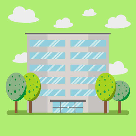 Big business company building with sky and tree, flat style, Vector Illustration.のイラスト素材