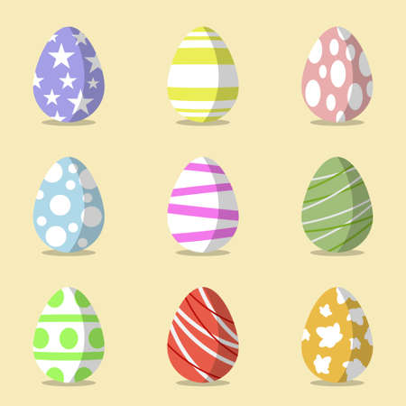 A set of colorful decorated Easter eggs for use in Easter flat designs vector illustration.のイラスト素材
