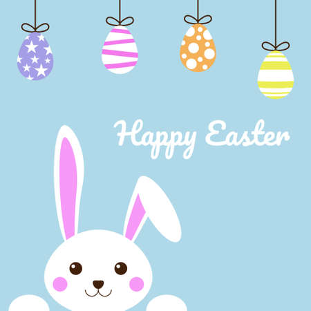 Happy Easter Egg and Cute Bunny on blue background for Easter greeting card.のイラスト素材