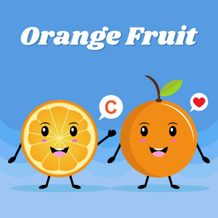 Orange fruit character, Vintage poster flat design with Vector illustration.のイラスト素材