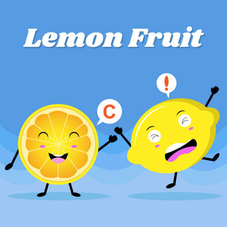 Lemon fruit character, Vintage poster flat design with Vector illustration.のイラスト素材