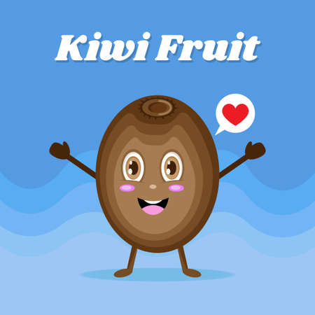 Kiwi fruit character, Vintage poster flat design with Vector illustration.のイラスト素材