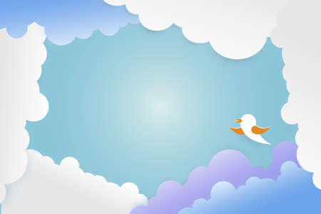 Paper Little bird with clouds. Vector illustration.のイラスト素材