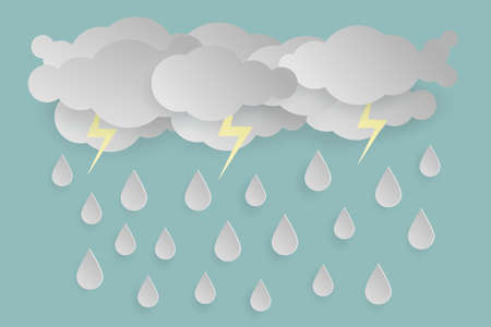 White Cloud and white rain Drop on Blue Background,Vector illustration. paper art and digital craft style.のイラスト素材
