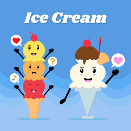 Ice cream characters, Vintage poster flat design with Vector illustration.のイラスト素材