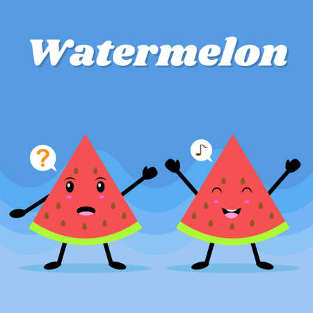 Watermelon character cartoon, flat poster design with vector illustration.のイラスト素材