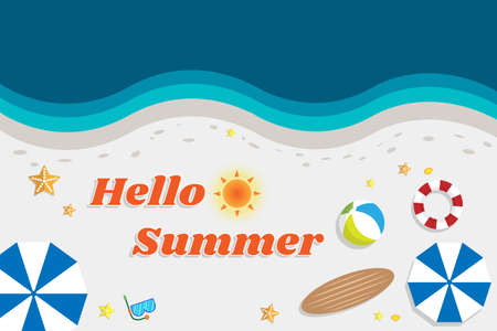 Hello summer and travel flat banner template, Vector illustrationのイラスト素材