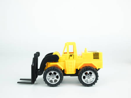 Toy Forklift on white background, Engineering construction conceptの写真素材