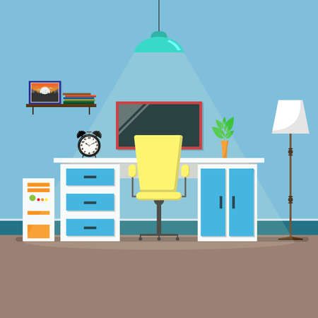 Workspace in room with flat work study and interior icons, Vector illustration EPS10.のイラスト素材