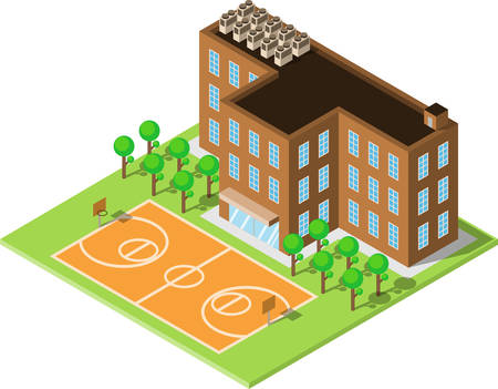 School or university building with basketball stadium, Vector illustration EPS10.のイラスト素材