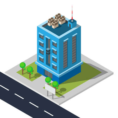 Office building and road with flat and isometric design.のイラスト素材