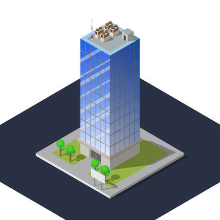 Office building and road with flat and isometric design, Vector illustration EPS10.のイラスト素材
