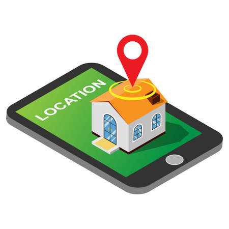Modern isometric home with mobile navigation illustration.のイラスト素材