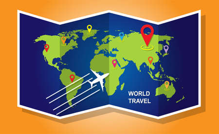 Around the world travelling by plane, airplane trip in various country with map, Elements of this image furnished by NASA.のイラスト素材