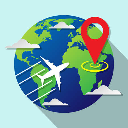 Around the world travelling by plane, airplane trip in various country, Elements of this image furnished by NASA.のイラスト素材