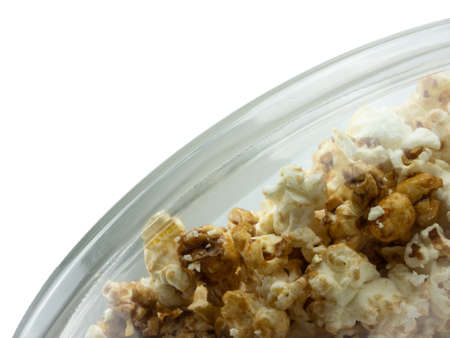 Popcorn in bowl isolated on white background, with clipping path.の写真素材