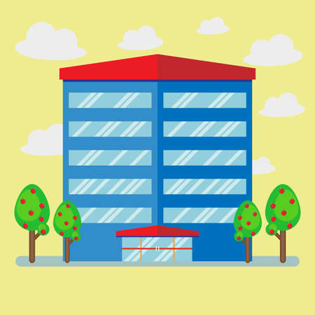Big business company building and apple tree with flat style, Vector Illustration.のイラスト素材