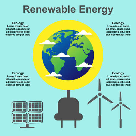 Alternative energy sources with Wind electricity, solar panel.のイラスト素材