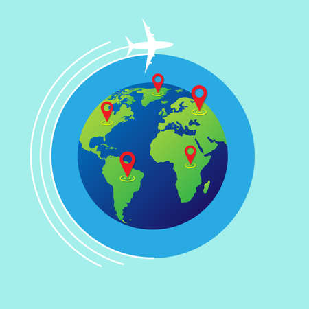 Around the world travelling by plane, airplane trip in various country.のイラスト素材