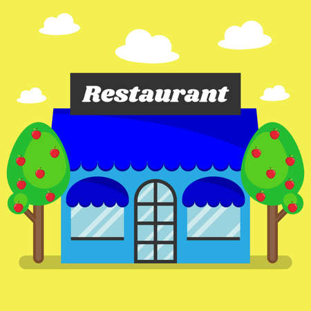 Restaurant shop and apple with Flat design concept, Vector illustration.のイラスト素材