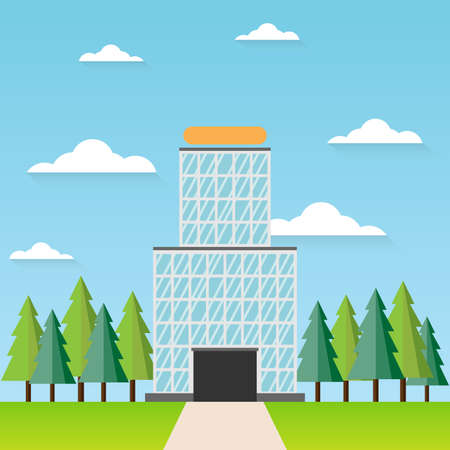 Modern Business company building and Pine tree with flat style, Vector Illustration.のイラスト素材
