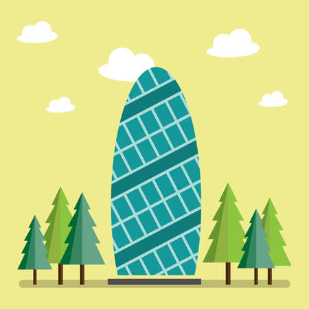 Modern Business company building and Pine tree with flat style, Vector Illustration.のイラスト素材