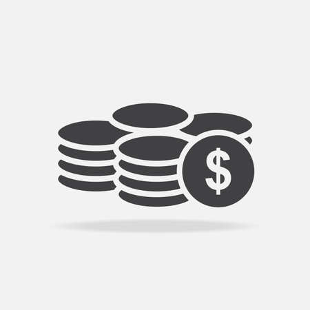 Money Icon Vector, Coins and dollar sign isolated on white background with flat design, Business payment concept.のイラスト素材