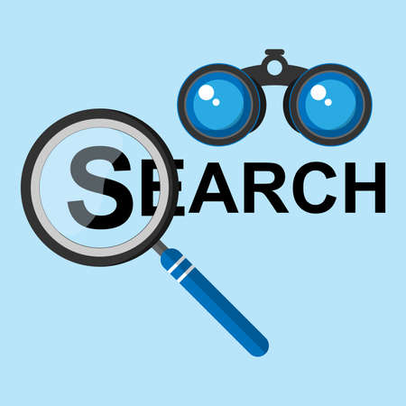 Binoculars and Magnifying glass with flat design icon, Concept of searching, Vector illustration isolated.のイラスト素材