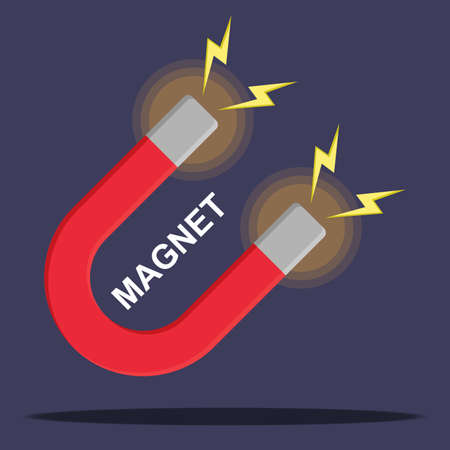 Red horseshoe magnet with Flat design icon, magnetize, attraction concept. Vector illustration.のイラスト素材