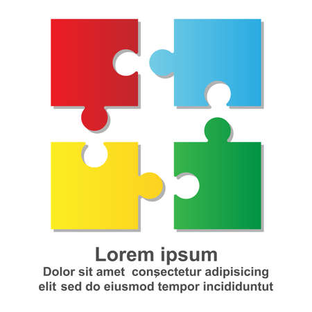 Colorful jigsaw puzzle with four pieces isolated vector illustration.のイラスト素材