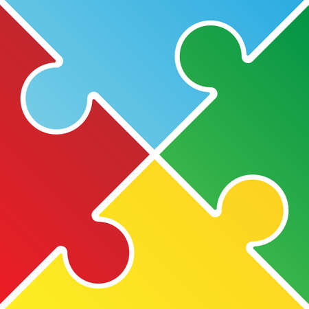 Colorful jigsaw puzzle with four pieces isolated vector illustration.のイラスト素材