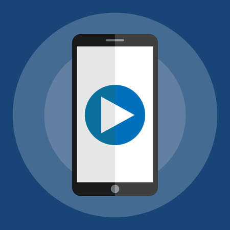 Smartphone with online media player app on screen, Flat design, Vector element.のイラスト素材