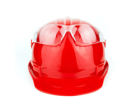 Helmet and Safety glasses construction isolated on a white background.の写真素材