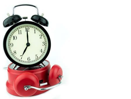 Alarm clock, red, black isolated on white background.